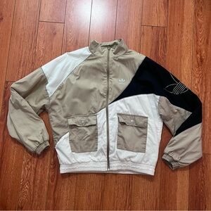 Adidas Beige, Black, and White Windbreaker Jacket